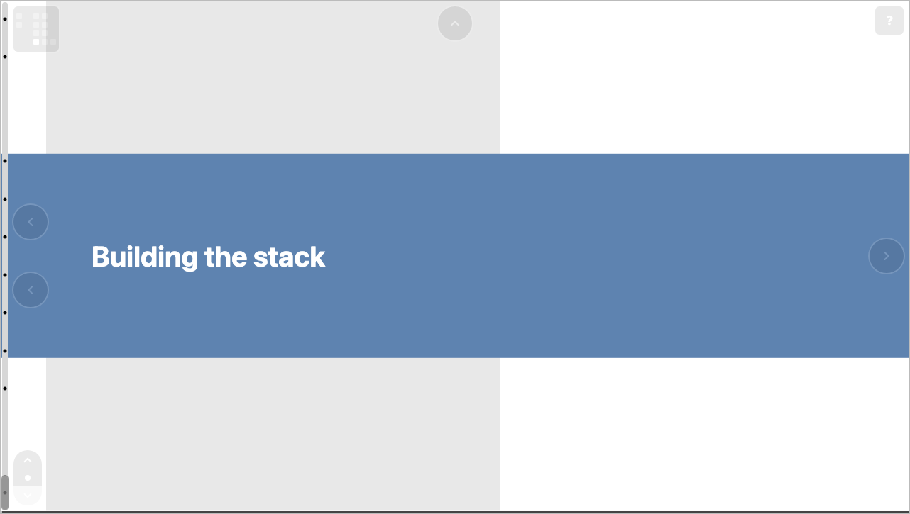 Moving between slides with the arrow keys, with edge glows for dead-end and ambiguous directions, then clicking a slide in deck view